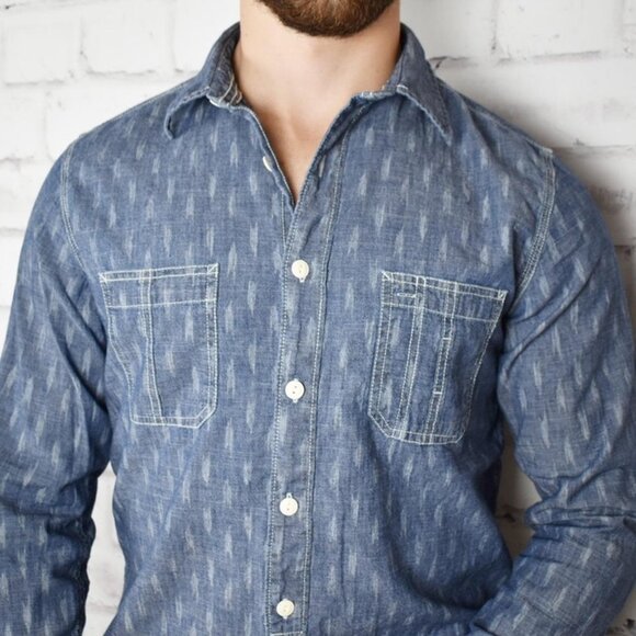 Vintage Y2K Arizona Chambray Denim Patterned Button Up Shirt M - Picture 2 of 4